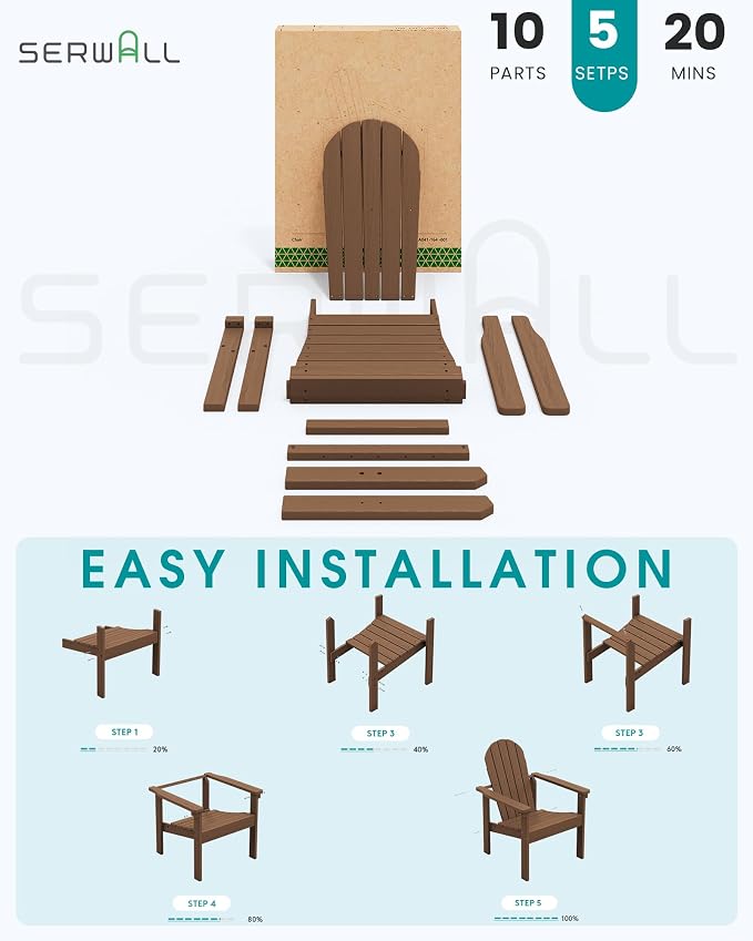 SERWALL HDPE Stackable Adirondack Chair, Space-Saving - Image 8