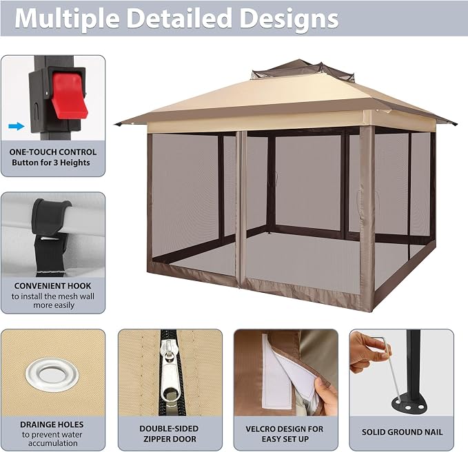 COBIZI Pop Up Gazebo 11x11 Canopy Tent, Outdoor Screened Gazebo Shelter - Image 6