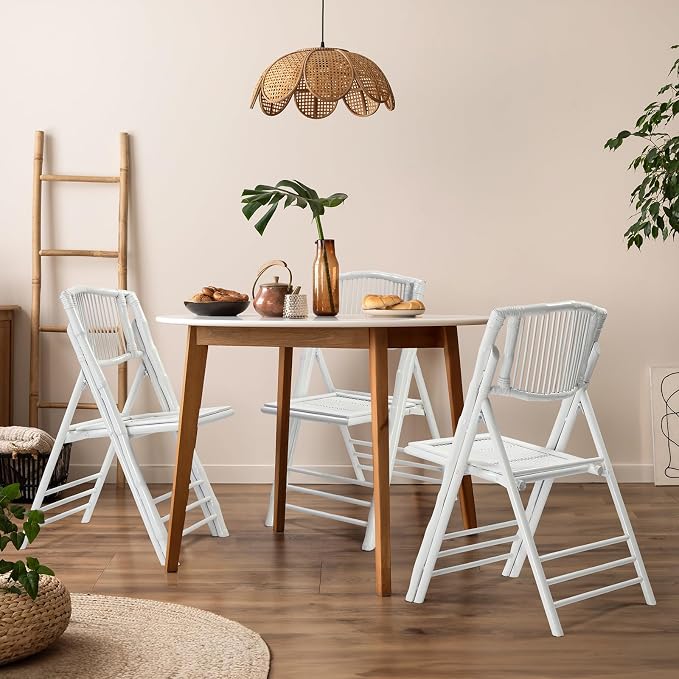 VINGLI Bamboo Folding Chair, Foldable Dining Wood Chairs Comfortable Seat - Image 2