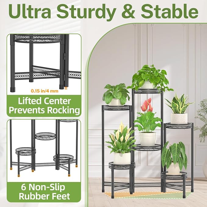 iDavosic.ly Plant Stand Indoor Outdoor, 6 Tier Iron Corner Shelf, Folding Multi - Image 5