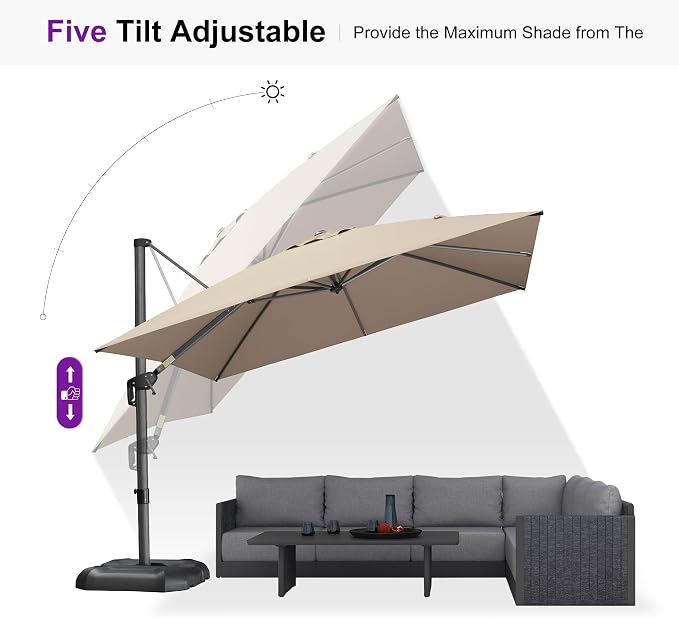 PURPLE LEAF Patio Umbrella Outdoor 10' x 10' Square Easy Assembly Tapue | Built - Image 6