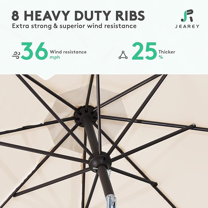 JEAREY 9FT Outdoor Patio Umbrella, Market Umbrella, Tilt & Crank UV Protection - Image 5