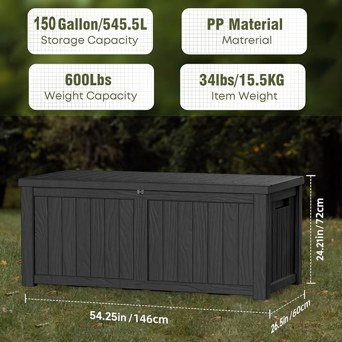 150 Gallon Outdoor Storage Box Waterproof UV-Resistant Deck Box | Resin storage - Image 2
