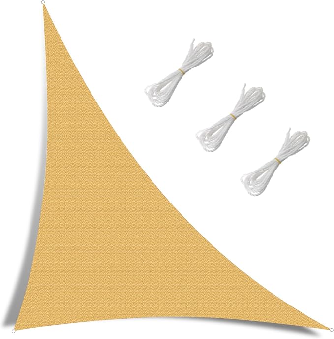 10' x 10' x 14' Triangle Sun Shade Sail, 185 GSM HDPE, Sand | 95% UV block - Image 2