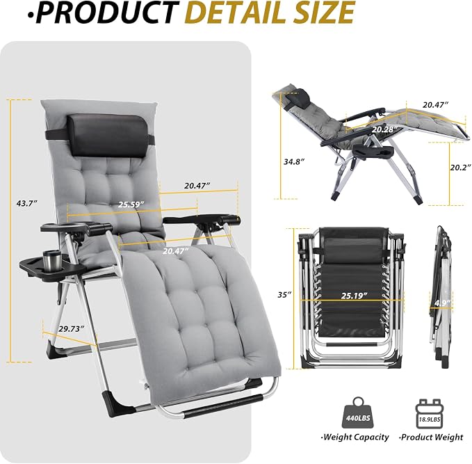 Premium Outdoor Chaise Lounge Chairs, Oversized Zero Gravity Chair, Lawn Chair - Image 3