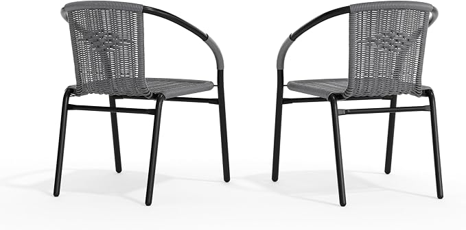 Flash Furniture Lila 2 Pack Gray Rattan Indoor-Outdoor Restaurant Stack Chair | - Image 10