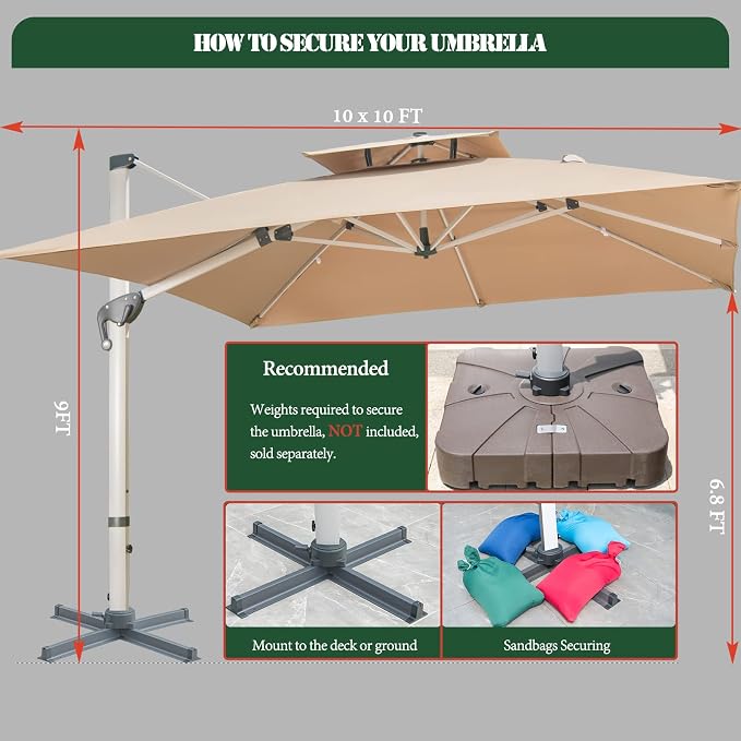 Cantilever Patio Umbrella with Cross Base and Cover Included - Image 5