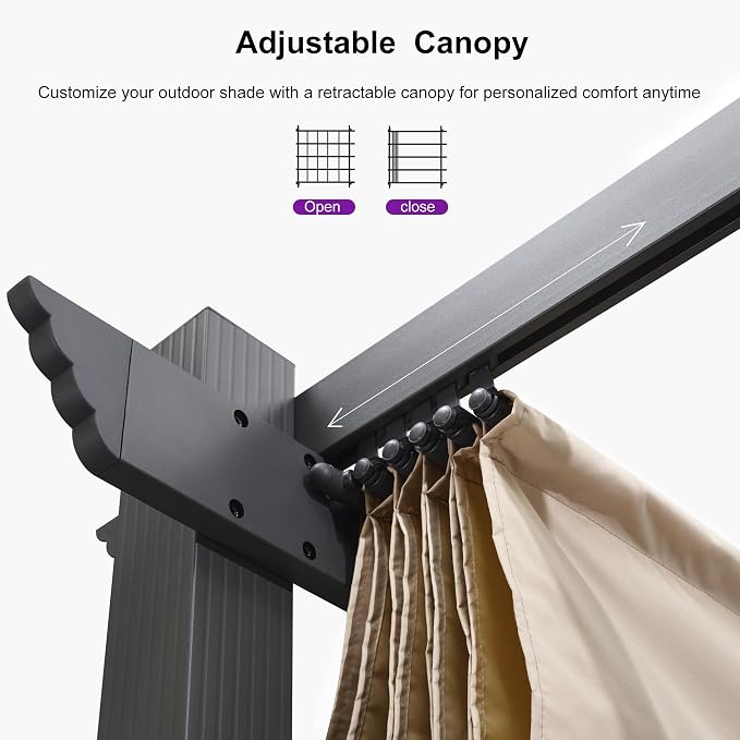 PURPLE LEAF Outdoor Pergola 10' X 13' Retractable Canopy Aluminum, Custom Shade - Image 3