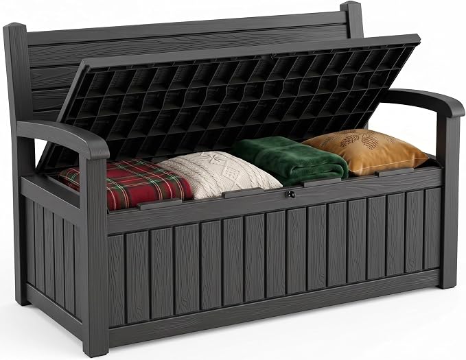 Storage Bench Outdoor Deck Box, 100 Gallon Lockable Patio Furniture | by ATMELT
