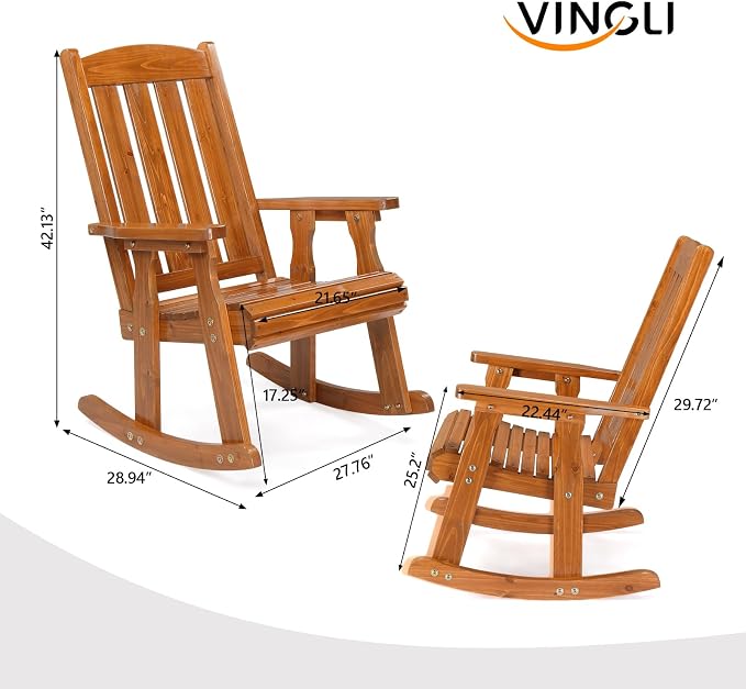 VINGLI Outdoor Rocking Chair, Heavy Duty 600 LBS Wooden Rocker, Teak | High & - Image 3