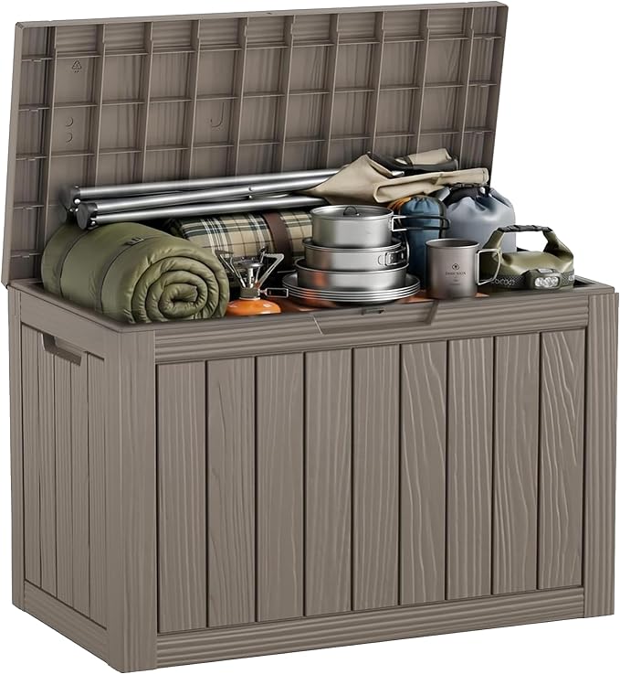 60 Gal Outdoor Storage Box Waterproof Lockable Resin Deck Box | UV-resistant by EASYUP