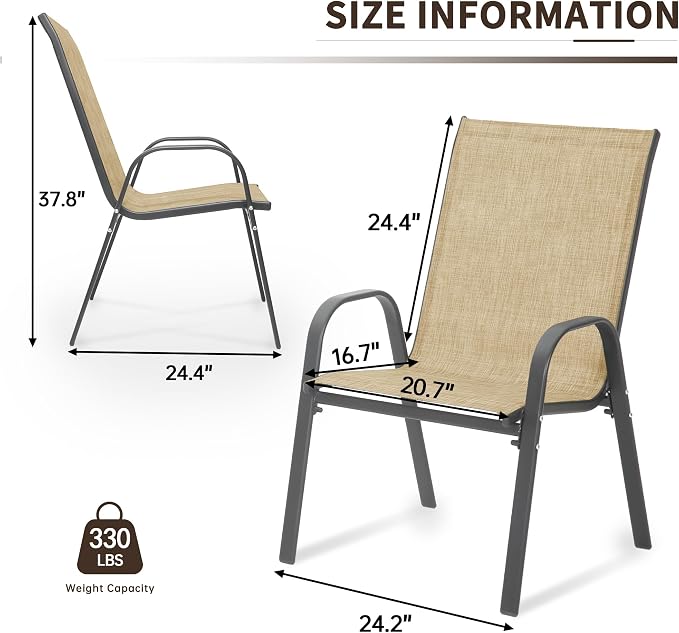 Patio Chairs Set of 6, Outdoor Stackable Dining Chairs - Image 3