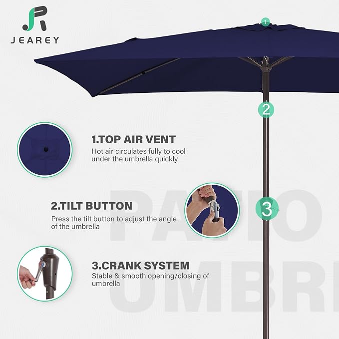 JEAREY 6.5x10 ft Rectangular Patio Umbrellas Outdoor Market Umbrella - Image 7