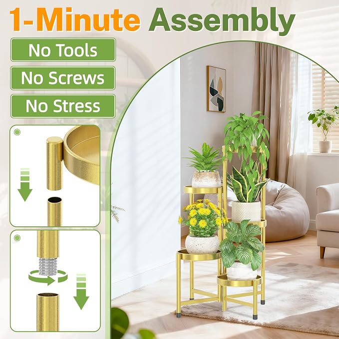 iDavosic.ly Plant Stand Indoor Outdoor, 5 Tier Metal Corner Shelf, Folding - Image 2