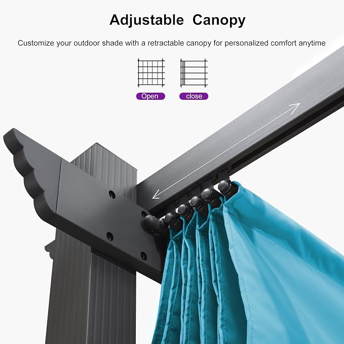 PURPLE LEAF Outdoor Pergola Retractable Aluminum 10' X 13', Turquoise Blue | - Image 4