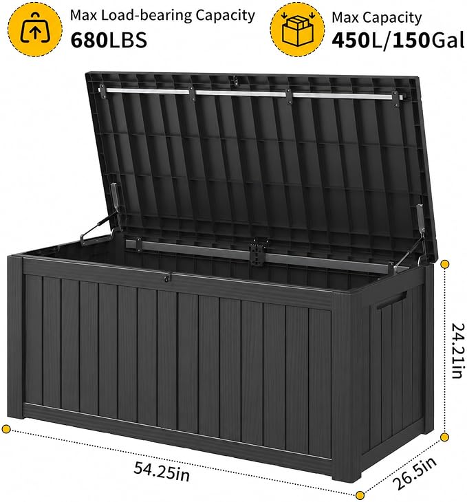 Outdoor Storage Box, 150 Gallon Large Outdoor Resin Deck Box, Storage - Image 3