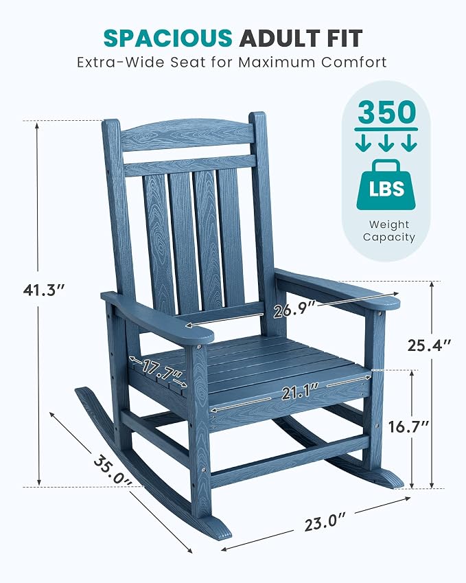 SERWALL Outdoor Rocking Chair Set of 4, Oversized Patio Rocking Chair, Porch - Image 3