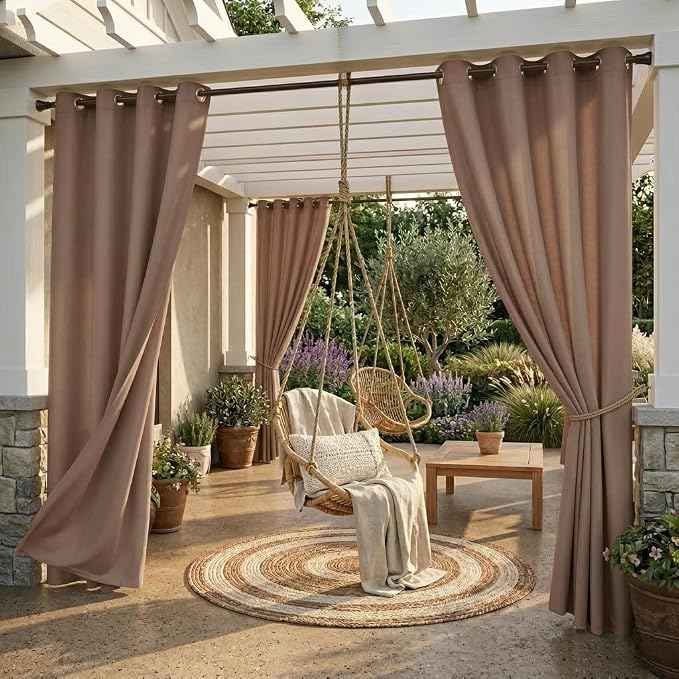 Outdoor Curtains Waterproof Panel W52 x L95 Inch Mocha, 1 Panel | Grommet Top by StangH