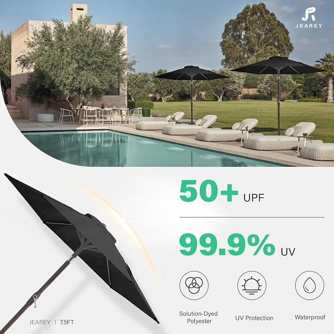 JEAREY 7.5 ft Outdoor Patio Umbrella, Table Umbrella, Tilt & Crank lift - Image 7