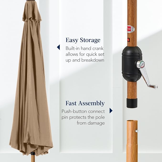 Best Choice Products 10ft Solar Market Patio Umbrella w/Woodgrain Pattern Pole - Image 7