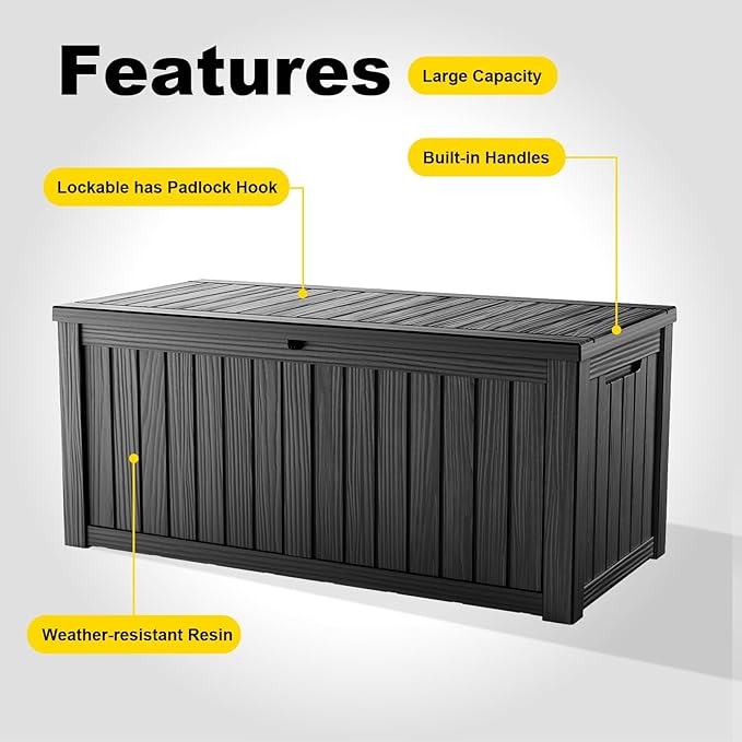 200 Gallon Large Outdoor Storage Box, UV Resistant Resin Deck Box, Hydraulic - Image 5
