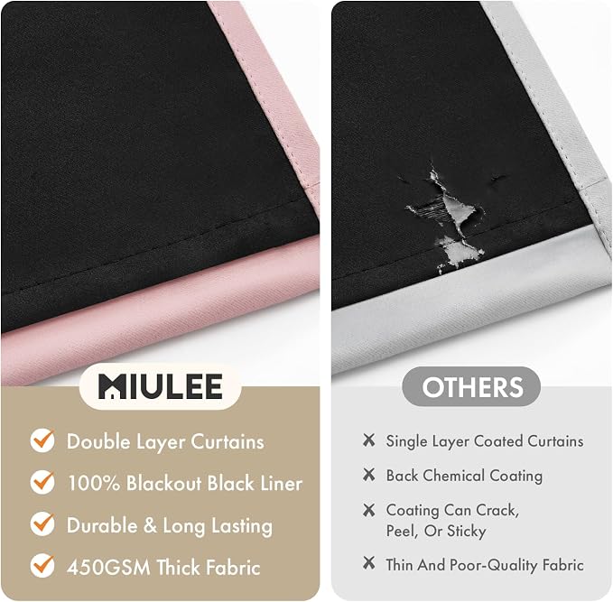 MIULEE Light Pink 100% Blackout Curtains - Image 4