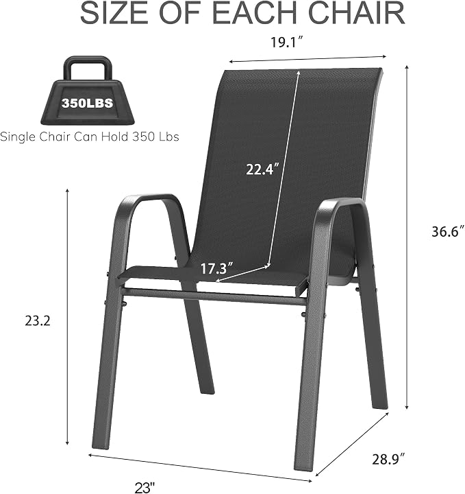 Outdoor Patio Chairs Set of 8 Stackable Dining Chairs All-Weather Textilene - Image 2