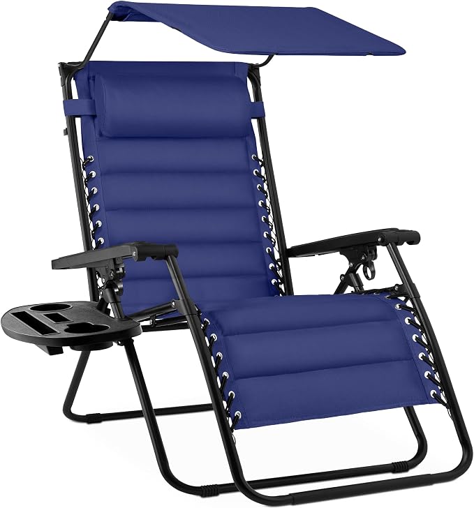 Best Choice Products Oversized Padded Zero Gravity Chair w/Canopy Headrest Cup by BestChoiceProducts