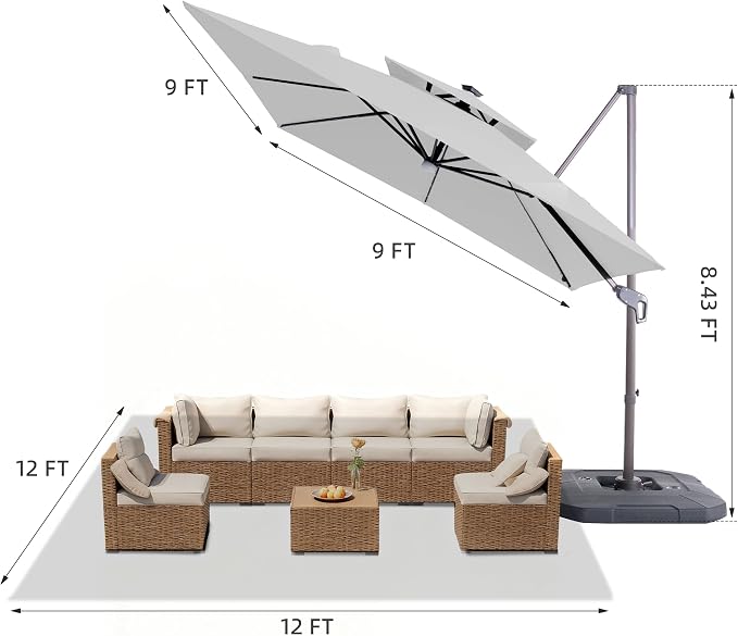 JZAC & QZYD 9x9 FT Cantilever Offset Patio Umbrella - Image 4