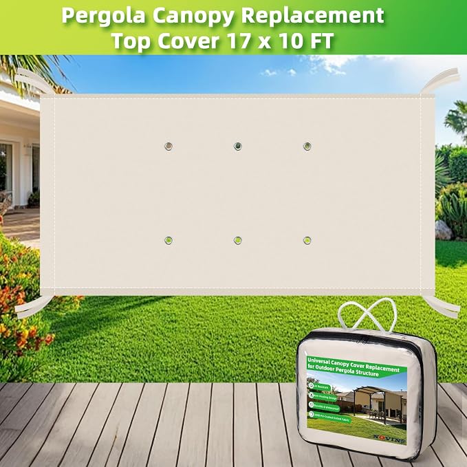NOVINO Pergola Replacement Canopy, 17x10ft Waterproof Pergola Shade Cover | - Image 3