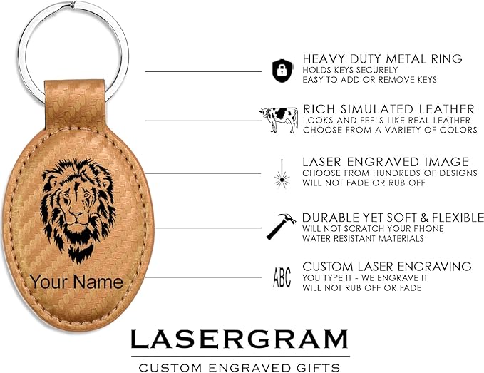 LaserGram Oval Keychain, Palm Trees, Personalized Engraving Included (Carbon Fiber Bronze)