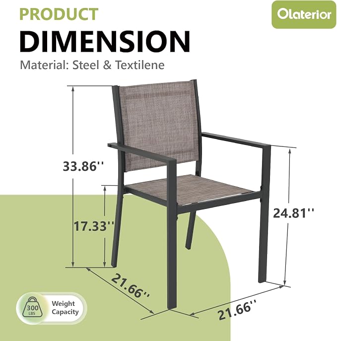 Patio Dining Chairs, All-Weather High-Resilience Textilene Outdoor Dining Chair - Image 3