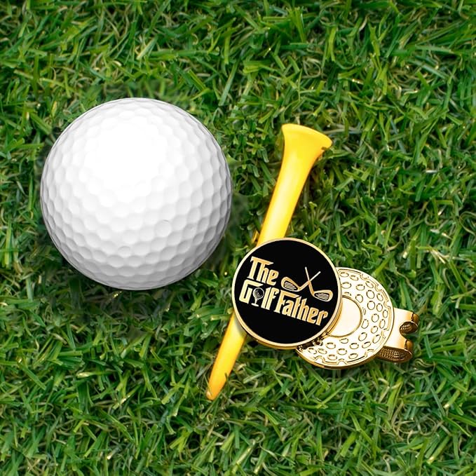 Hafhue The Golf Father Black Gold Golf Ball Marker with Magnetic Hat Clip, Funny Golf Accessories and Golf Gifts for Men Dad Grandpa, Birthday for Golf Fan Golfer Golf Lover