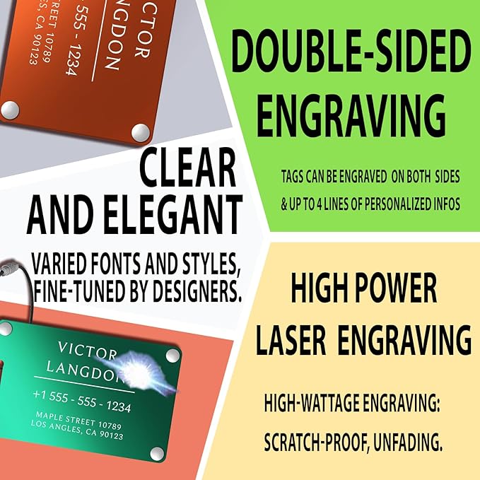 Luggage Tags for Suitcases 4 Pack: Personalized Luggage Tags for Backpacks & Bags Tags with Coustomizable Texts (Black)