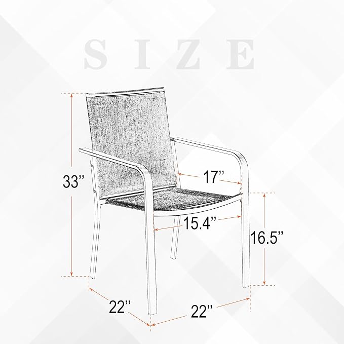 Anmutig Stackable Outdoor Dining Chairs Set of 4, Textilene Fabric, Breathable - Image 3