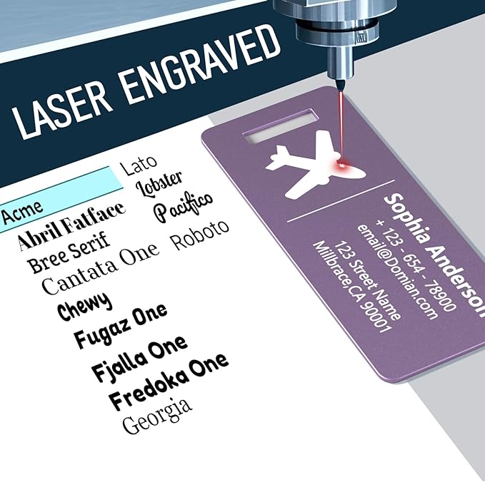 10 Personalized Metal Luggage Tags, Custom Suitcase Aluminum Name Tags with Steel Ring, Laser Engraved Name and Logo, for Travel, Backpack, Baggage, Golf Bag (Purple)