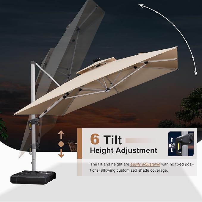 PURPLE LEAF Cantilever Umbrella 11'X11' Double Top Solar LED Light, Support to - Image 5