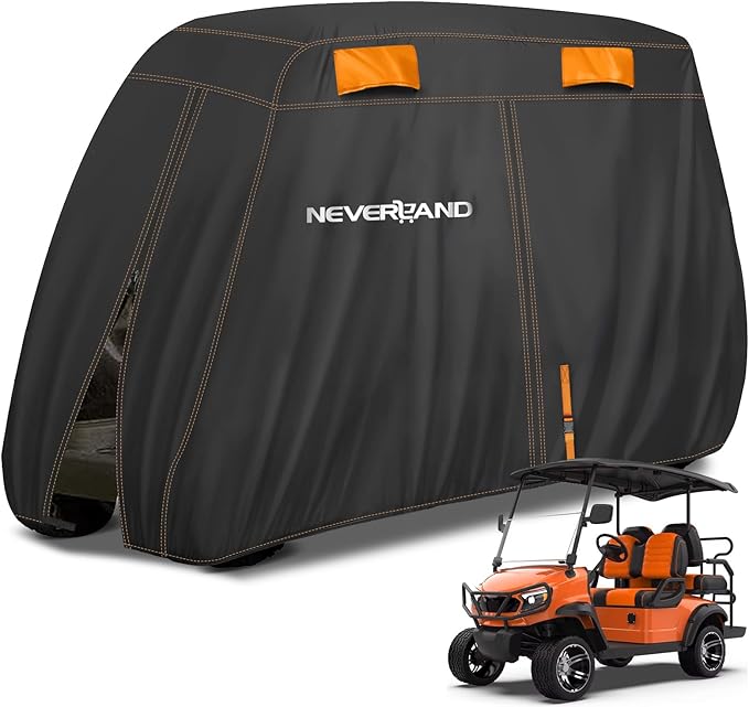 NEVERLAND Golf Cart Cover 2 Passenger, Heavy Duty 420D Golf Cart Covers, Waterproof Club Car Golf Cart Cover with Zipper Doors Compatible with EZGO Yamaha Club Car 2 Seat (Up to 95 Inch)