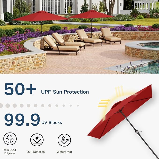6.5' x 10' Rectangular Patio Umbrella Large Outdoor Market Umbrella w/UV - Image 5