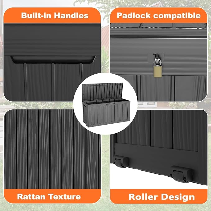 PatioZen 75 Gallon Resin Deck Box, Outdoor Lockable Storage Box - Image 3