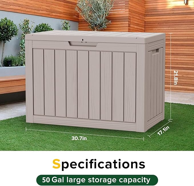 50 Gallon Outdoor Storage Box Waterproof Lockable Deck Boxes | UV Resistant - Image 3