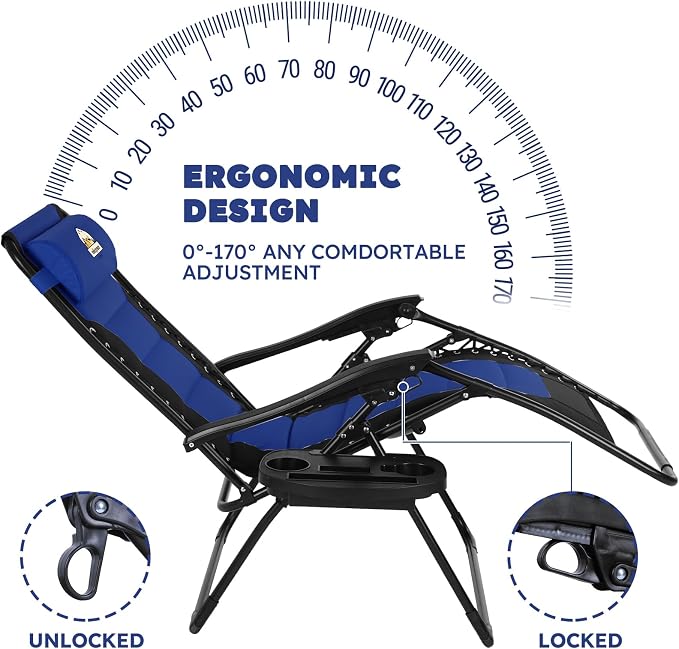 Colegence Oversized Padded Zero Gravity Chair, 400 lb, 0-170° locking recline - Image 4