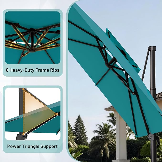 11×11 FT Double-Top Cantilever Patio Umbrella, Lake Blue | Square Offset - Image 3