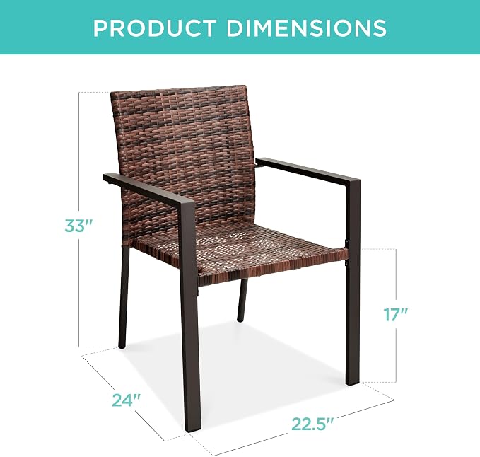 Best Choice Products Set of 2 Stackable Outdoor Wicker Dining Chairs - Image 2