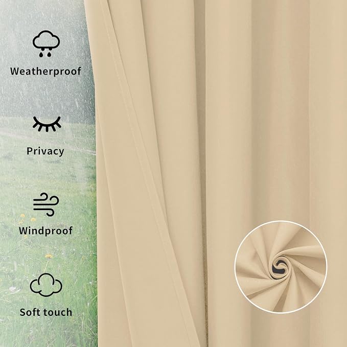 Easy-Going Outdoor Curtains for Patio 6 Panels, 54x96 inch, Weatherproof - Image 5