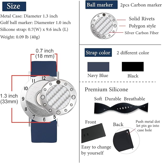 Golf Ball Marker with Carbon Fiber Ball Marker Bracelet, Golf Accessories, Golf Gifts, Golf Counter for Men Women