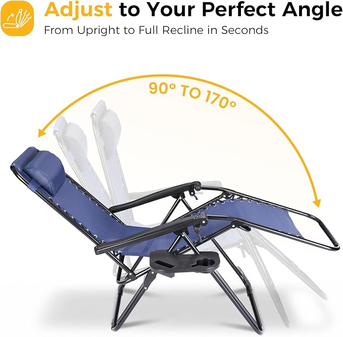 NEWBULIG Zero Gravity Chairs Set of 2, Folding Lounge Recliner Chair | Portable - Image 3