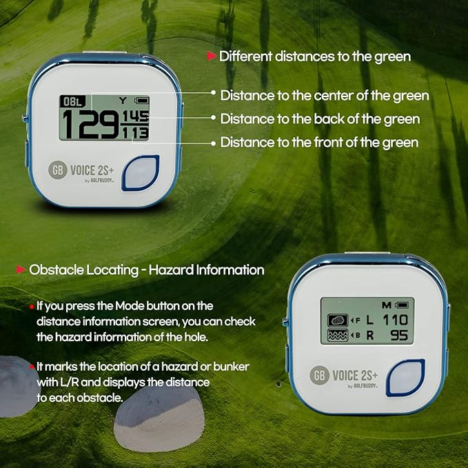 GolfBuddy Voice 2S+ Talking GPS Rangefinder Bundle with Official GolfBuddy Wristband – Audio Distance to Front/Center/Back, 18-Hour Battery, Preloaded Courses, Wearable Golf GPS Watch Conversion