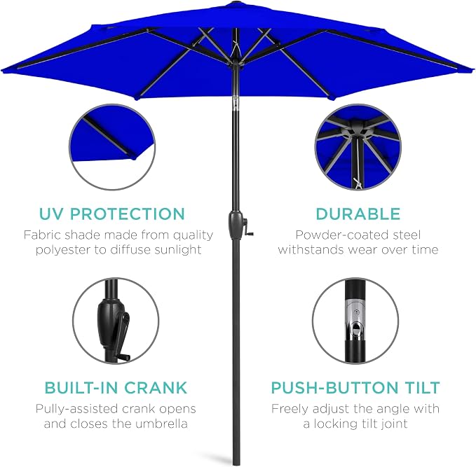 Best Choice Products 7.5ft Heavy-Duty Round Outdoor Market Table Patio Umbrella - Image 5
