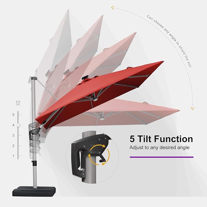 PURPLE LEAF Cantilever Umbrella 9' X 12' Solar LED Light Patio, Brick Red | - Image 8